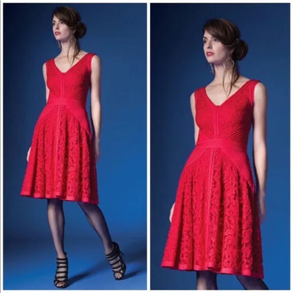 Tadashi Shoji red lace cocktail dress Sz 14 NWT